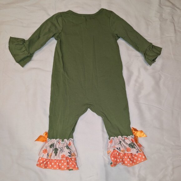 Marie Nicole Green Embroidered Floral Jack-o-Lantern Ruffle 6/12 mos - Picture 3 of 4